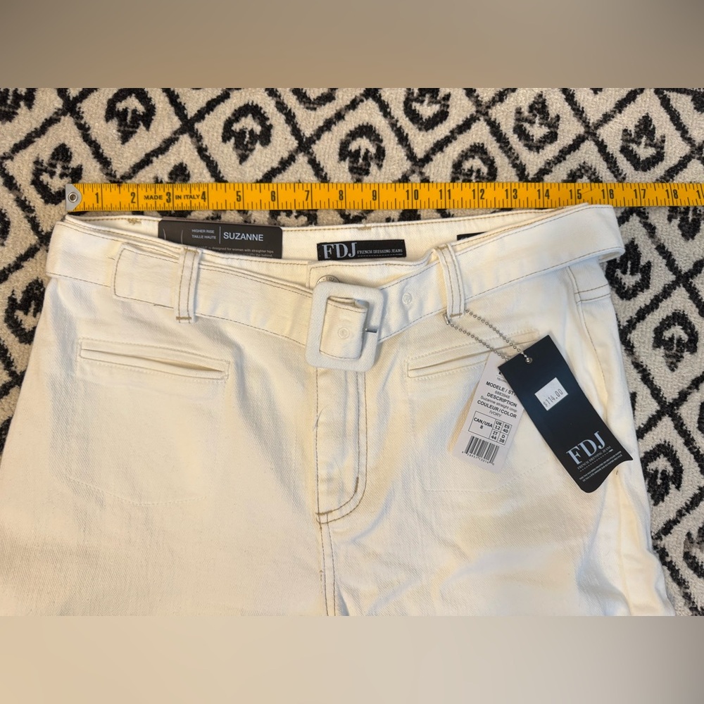 FDJ Suzanne High-Rise Wide Leg Jeans in White with Belt